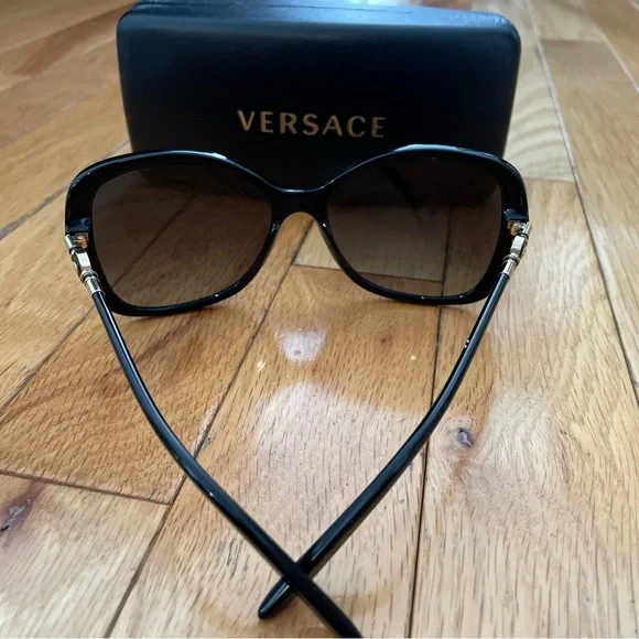 Versace Black Polarized Sunglasses with Gold Logo Accents - Picture 6 of 7